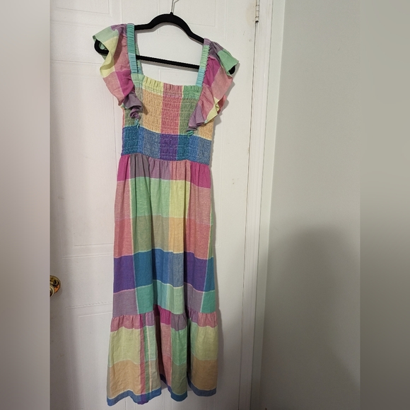 🏵️💚 Gap Blend Flutter Sleeve Square Neck Smocked Midi Dress - Picture 10 of 13